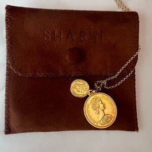 SHASHI Brown Leather Pouch with Gold Coin Necklace